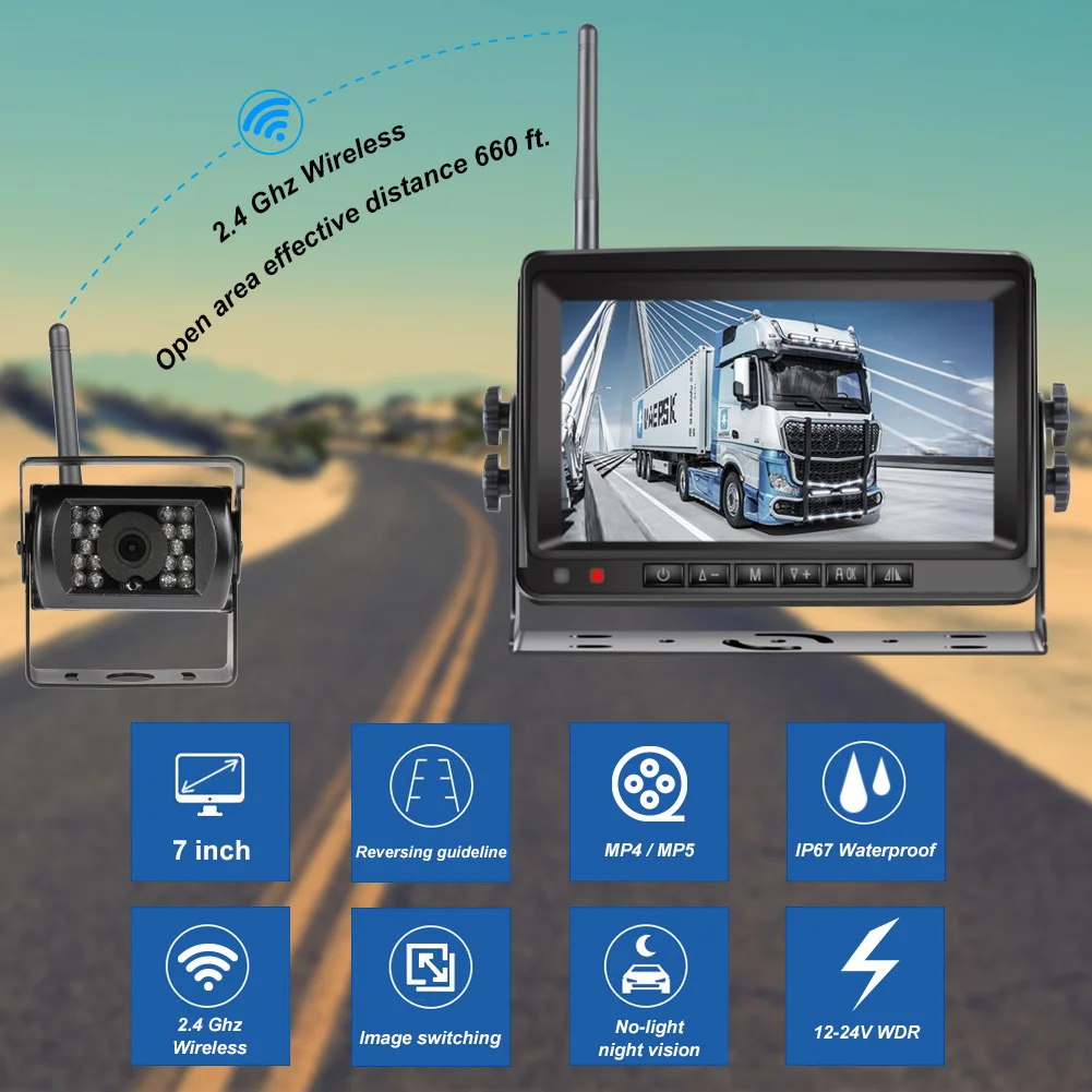 7-inčni bežični auto monitor je ekran za vožnju unazad Vozila monitori stražnja kamera zaslon za auto monitor za auto Kamion RV Slika 3