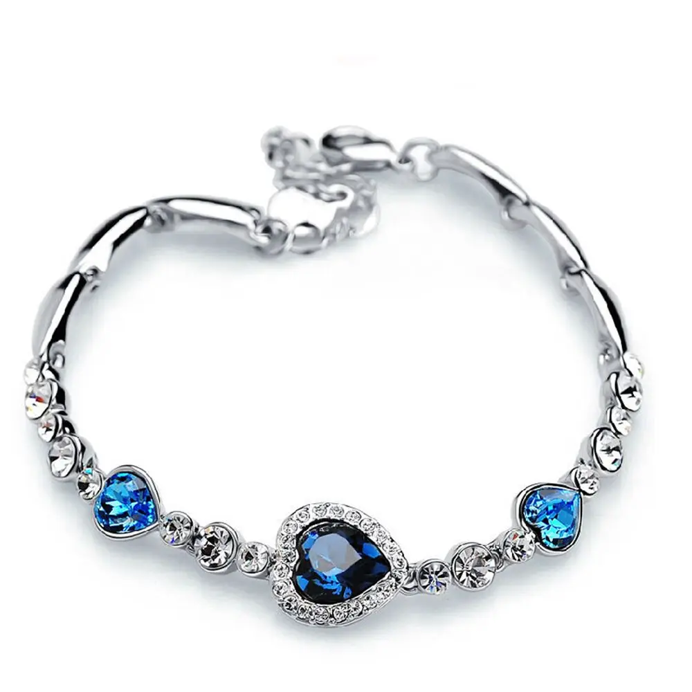 1 Kom. Nova Moda Ocean Blue Crystal Gorski Kristal Narukvica Za Žene Srcu narukvice mujer Poklon nakit povez Slika 2