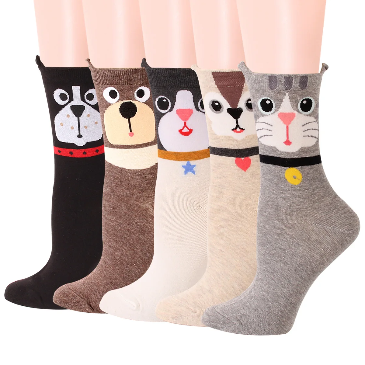 12 Pari Ženskih Čarapa srednje duljine s Uzorkom Životinja, Čarape s Ušima, Meke Pamučne Čarape za posadu, Proljeće-Ljeto-Jesen Slika 0