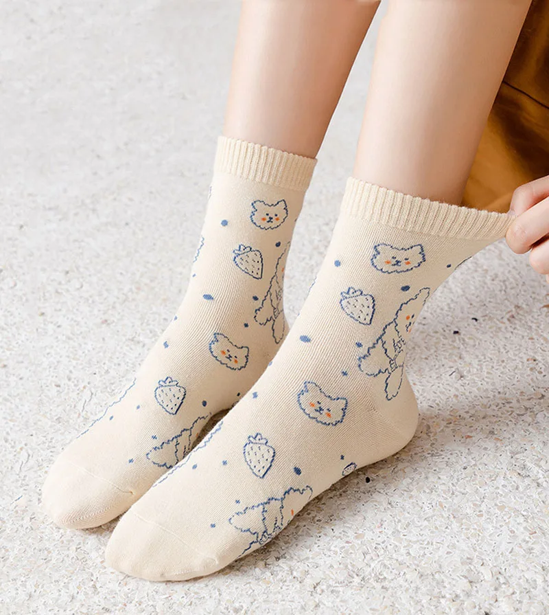Čarape Ženske Jesenskih i zimskih Nove Slatka Čarape s Uzorkom Crtani Medvjeda, ženske Čarape Srednje Dužine u Japanskom Stilu, Pamučne Čarape sa dugim Rukavima u Koledž stilu Slika 0