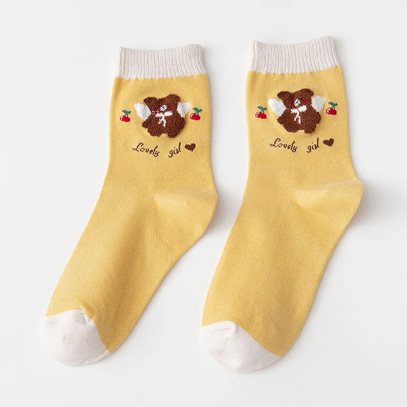 Čarape Ženske Jesenskih i zimskih Nove Slatka Čarape s Uzorkom Crtani Medvjeda, ženske Čarape Srednje Dužine u Japanskom Stilu, Pamučne Čarape sa dugim Rukavima u Koledž stilu Slika 1