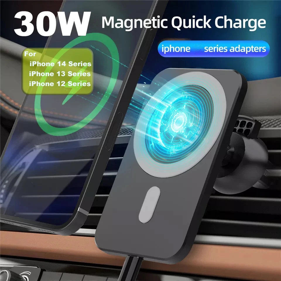 30 W QI Magnetsko Bežični Punjač za iPhone 14 pro max mini 13 12 Pribor 360 Okretanje oduška Auto Držač Telefona Brzo Punjenje Slika 5