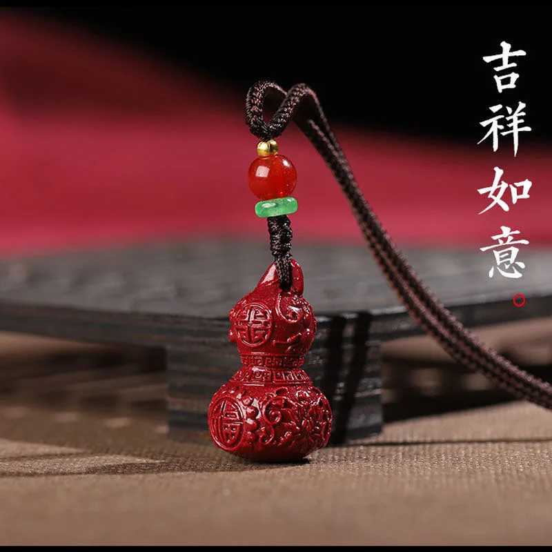 Cinober Crystal Žad Bundeva Privjesak Ogrlica Kineski Crveni Organska Cinober Bundeva Feng Shui Amulet Muški Ženski Džemper Krug Slika 0