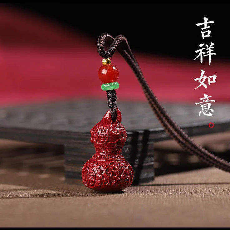 Cinober Crystal Žad Bundeva Privjesak Ogrlica Kineski Crveni Organska Cinober Bundeva Feng Shui Amulet Muški Ženski Džemper Krug Slika 1