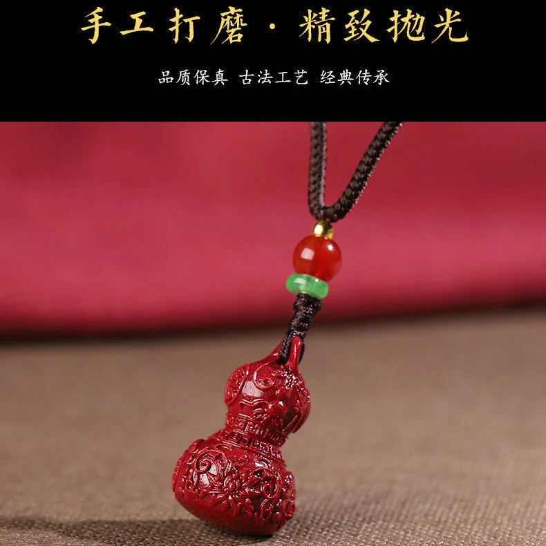 Cinober Crystal Žad Bundeva Privjesak Ogrlica Kineski Crveni Organska Cinober Bundeva Feng Shui Amulet Muški Ženski Džemper Krug Slika 2