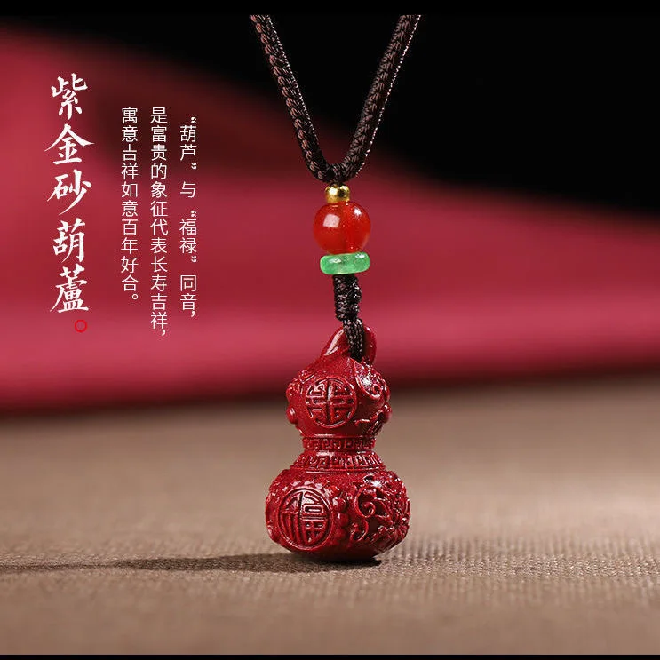 Cinober Crystal Žad Bundeva Privjesak Ogrlica Kineski Crveni Organska Cinober Bundeva Feng Shui Amulet Muški Ženski Džemper Krug Slika 5
