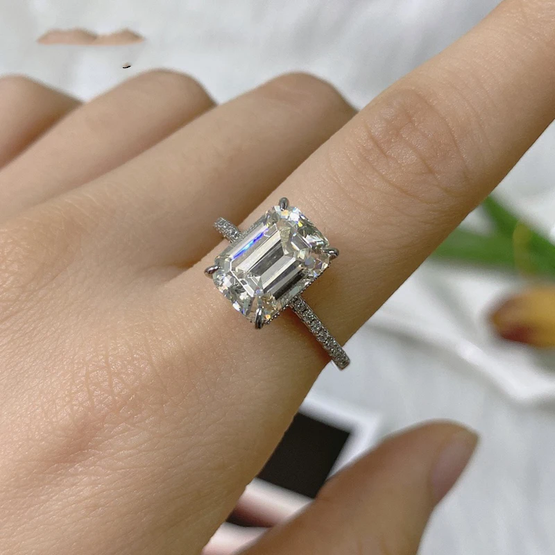 Moda 925 sterling srebra simulacija rezanja Муассанит dijamantni zaručnički prsten Donje luksuzno prijedlog zaručnički prsten Slika 0