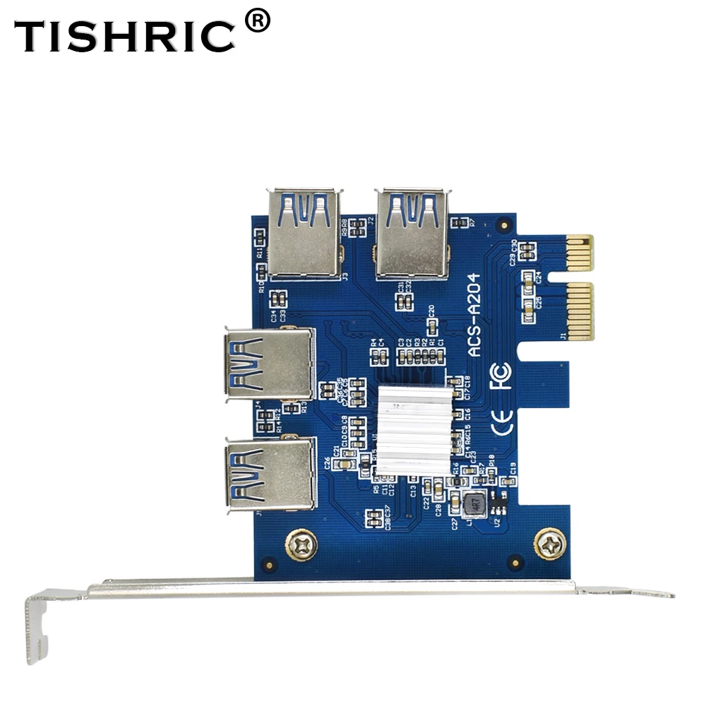 TISHRIC PCI-E od 1 do 4 Адаптерная Kartica PCI Express Riser Card od 1x do 16x od 1 do 4 USB 3.0 Utor Množitelj Hub Za Майнинга BTC Miner Slika 0