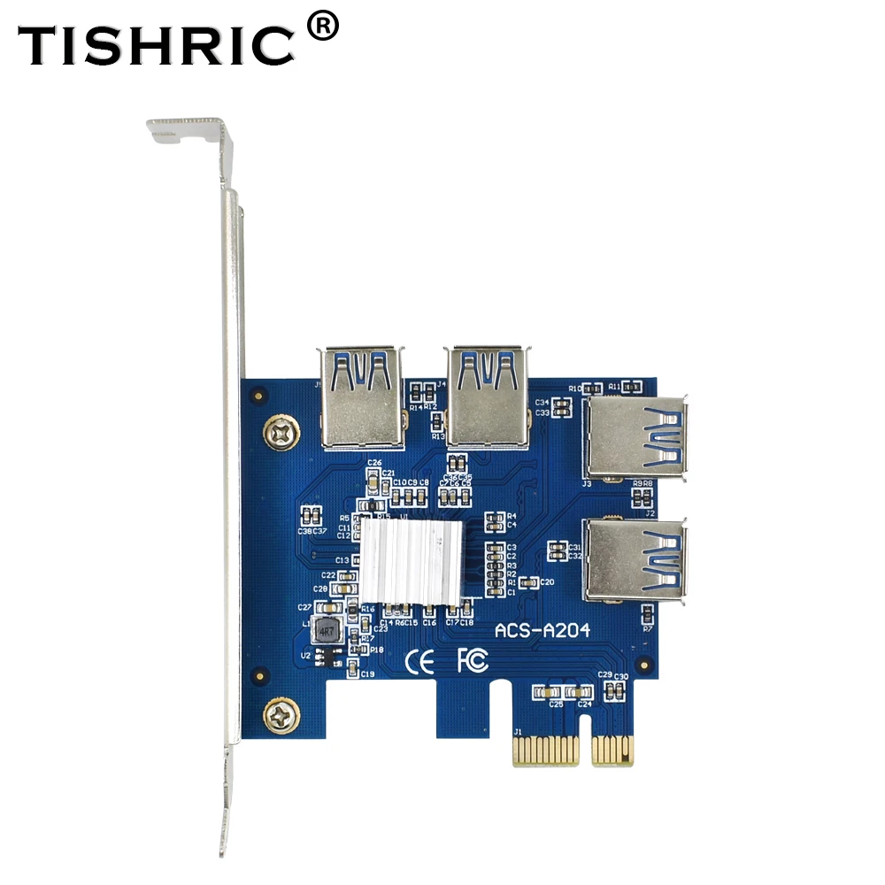 TISHRIC PCI-E od 1 do 4 Адаптерная Kartica PCI Express Riser Card od 1x do 16x od 1 do 4 USB 3.0 Utor Množitelj Hub Za Майнинга BTC Miner Slika 1
