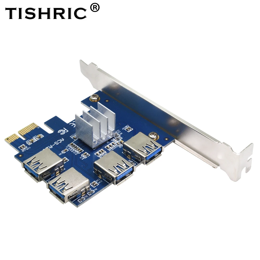 TISHRIC PCI-E od 1 do 4 Адаптерная Kartica PCI Express Riser Card od 1x do 16x od 1 do 4 USB 3.0 Utor Množitelj Hub Za Майнинга BTC Miner Slika 2