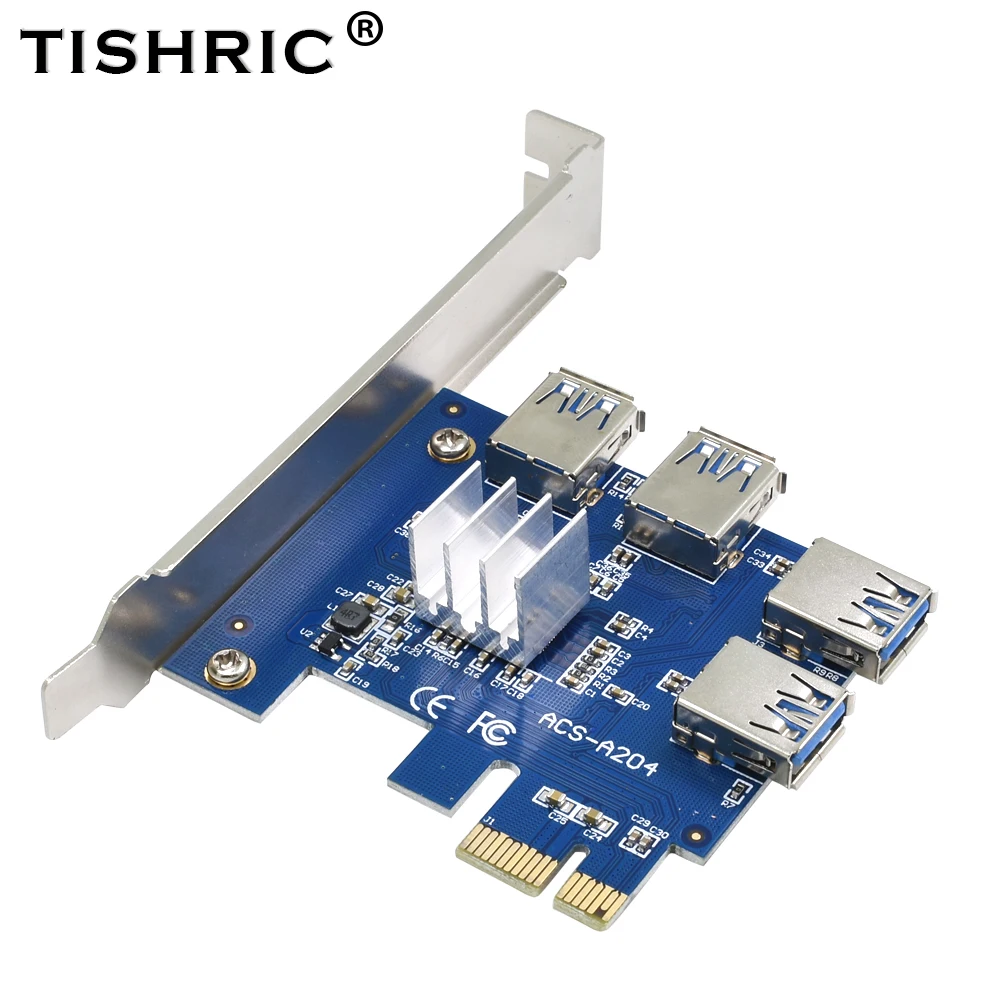TISHRIC PCI-E od 1 do 4 Адаптерная Kartica PCI Express Riser Card od 1x do 16x od 1 do 4 USB 3.0 Utor Množitelj Hub Za Майнинга BTC Miner Slika 4