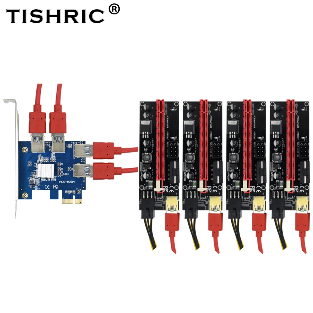 TISHRIC PCI-E od 1 do 4 Адаптерная Kartica PCI Express Riser Card od 1x do 16x od 1 do 4 USB 3.0 Utor Množitelj Hub Za Майнинга BTC Miner Slika 5