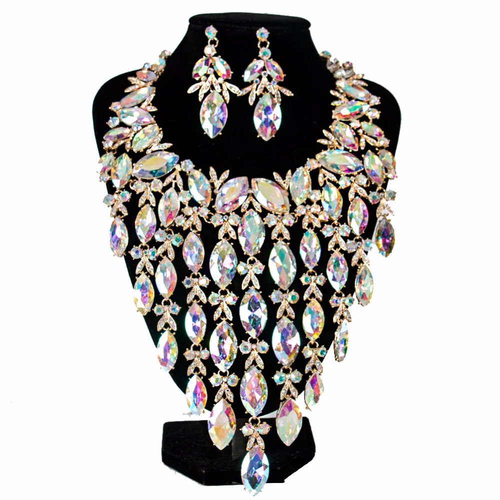 Lan palace deluxe veliki crystal vjenčanje nakit skup šest boja ogrlica i naušnice za muškarce besplatna dostava Slika 0