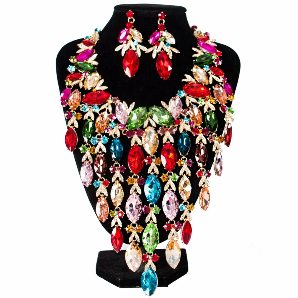 Lan palace deluxe veliki crystal vjenčanje nakit skup šest boja ogrlica i naušnice za muškarce besplatna dostava Slika 4