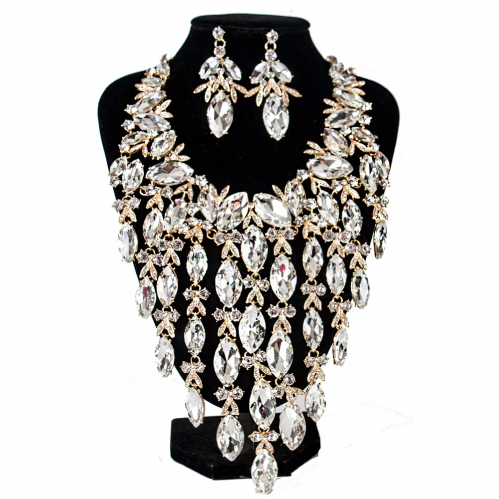 Lan palace deluxe veliki crystal vjenčanje nakit skup šest boja ogrlica i naušnice za muškarce besplatna dostava Slika 5
