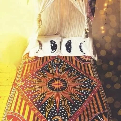 Hipi Mandala sunce i mjesec ručno izrađene plakat zidna tapiserija - Indija zlato vruće sunce zvijezda psihodelični pop tajanstveni plaža Slika 1