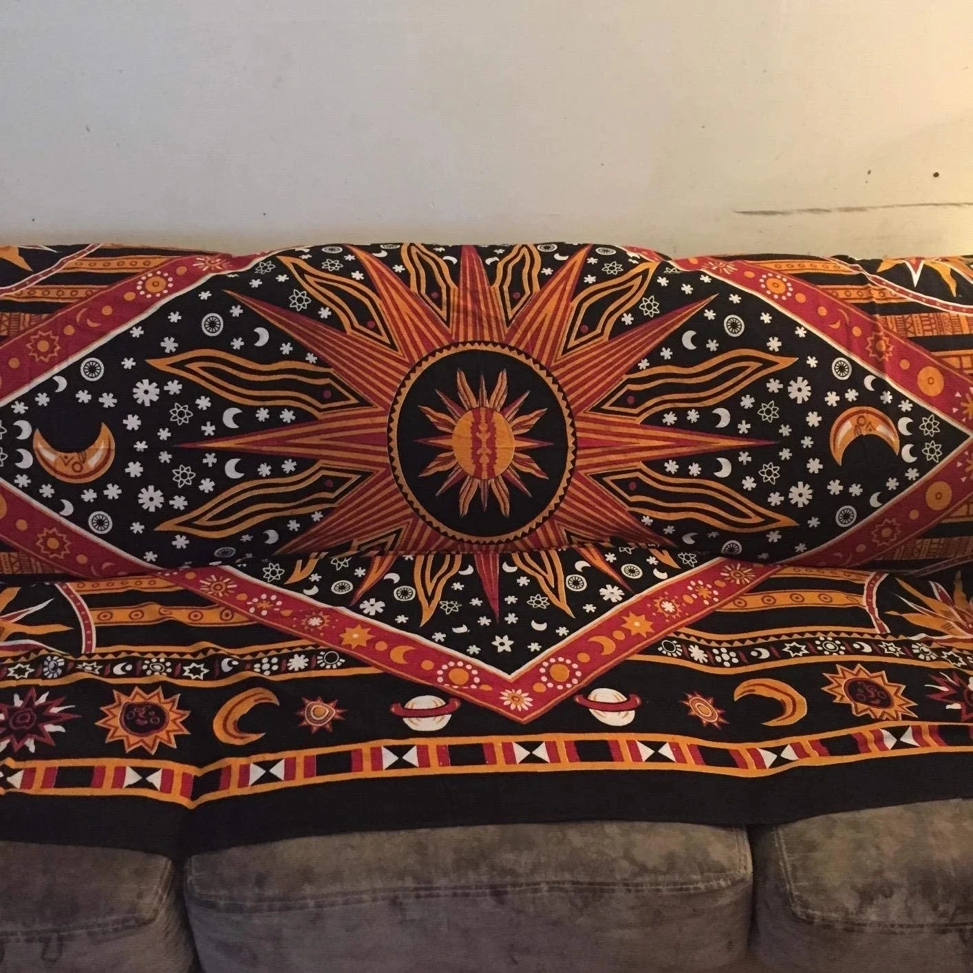 Hipi Mandala sunce i mjesec ručno izrađene plakat zidna tapiserija - Indija zlato vruće sunce zvijezda psihodelični pop tajanstveni plaža Slika 5