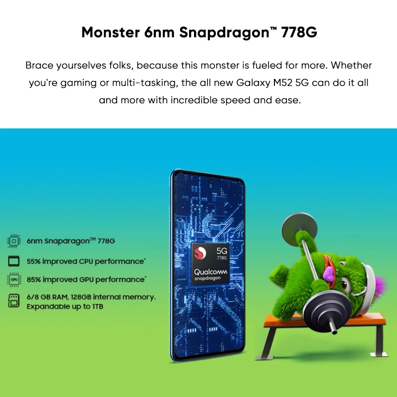 Samsung Galaxy M52 M526bds 5G Smartphone Snapdragon 778G 120 Hz Super AMOLED Plus 64 Mp Trostruki Kamere 5000 mah Baterija za Mobilni telefon Slika 1
