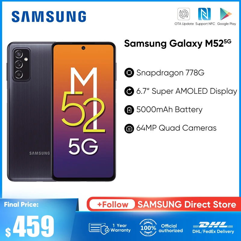 Samsung Galaxy M52 M526bds 5G Smartphone Snapdragon 778G 120 Hz Super AMOLED Plus 64 Mp Trostruki Kamere 5000 mah Baterija za Mobilni telefon Slika 4