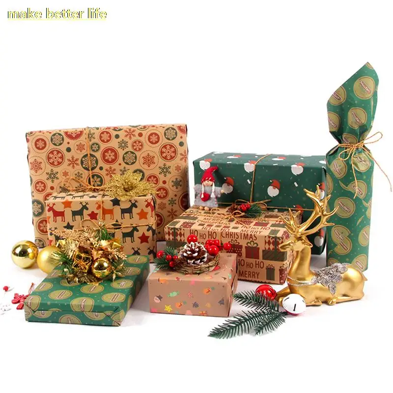 Božićni Poklon Pakiranje Zanat Papir Rola DIY Poklon Papir Novogodišnji Poklon Večernje Poklon Ukras Papir za pakiranje, Pakiranje Paketa Slika 0