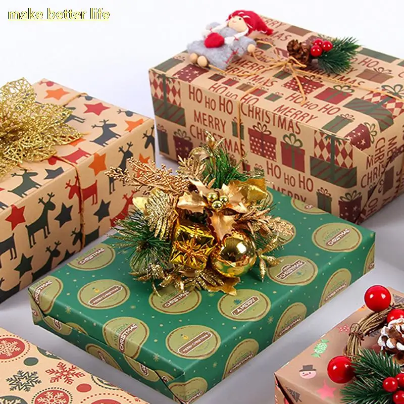 Božićni Poklon Pakiranje Zanat Papir Rola DIY Poklon Papir Novogodišnji Poklon Večernje Poklon Ukras Papir za pakiranje, Pakiranje Paketa Slika 5