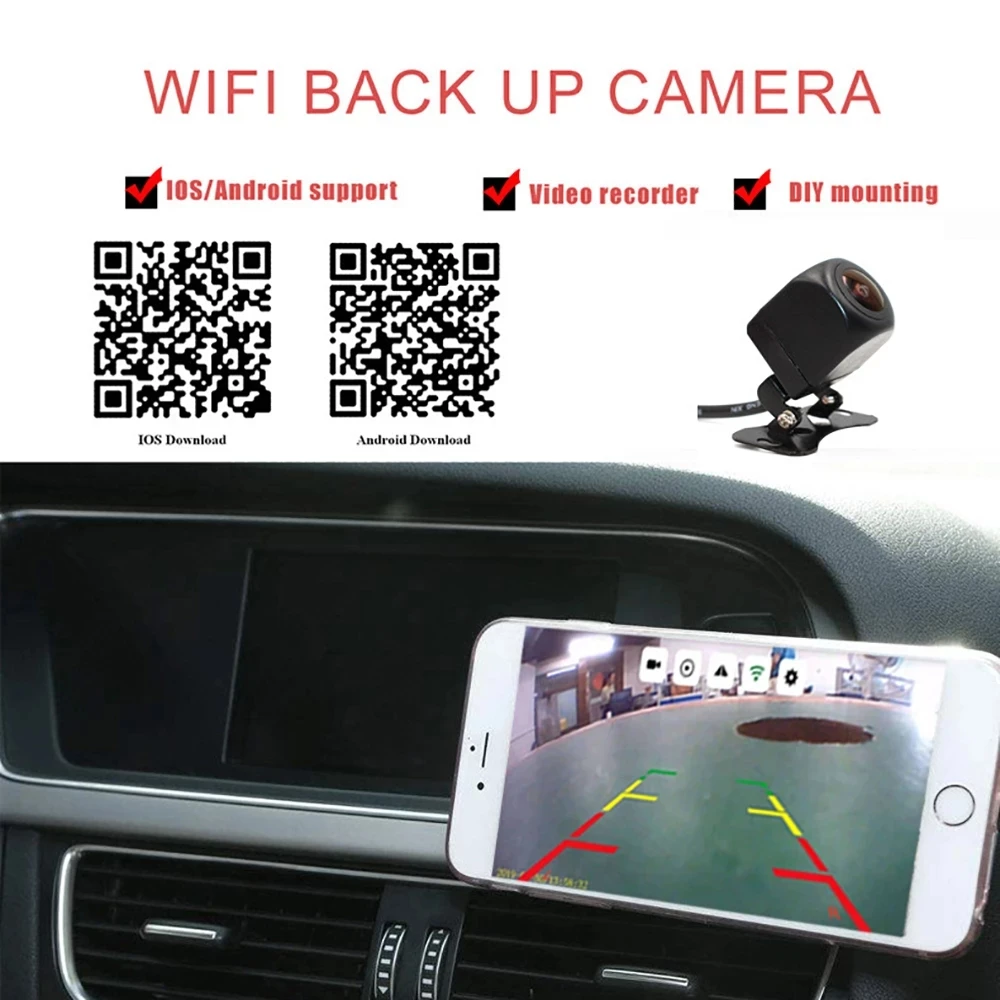 Bežični Auto stražnja Kamera WIFI 170 Stupnjeva WiFi stražnja Kamera HD Night Vision Mini za iPhone i Android 12V Automobila Slika 4