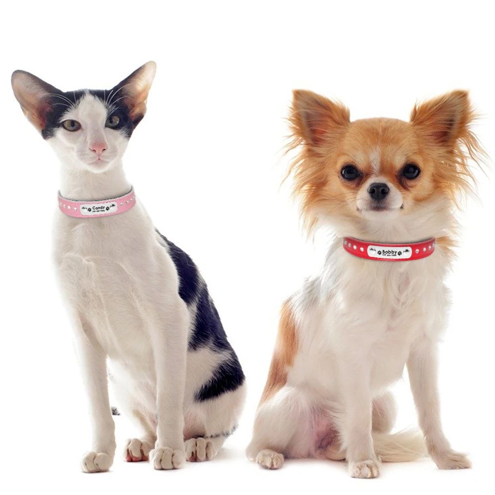 Individualne Ogrlice Za Pse Rhinestore Soft Personalizirane Ogrlice Za Pse ID Za Male Srednje velike Pse i Mačke Štene, Mačić Pink Crveni Crni Slika 4