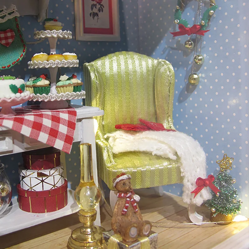 DIY Okvir Model Minijaturni lutkine Komplet sa Namještajem Skandinavski Božićni Kuća Lutaka Casa Igračke za Djecu Darove Za Djevojčice Slika 3
