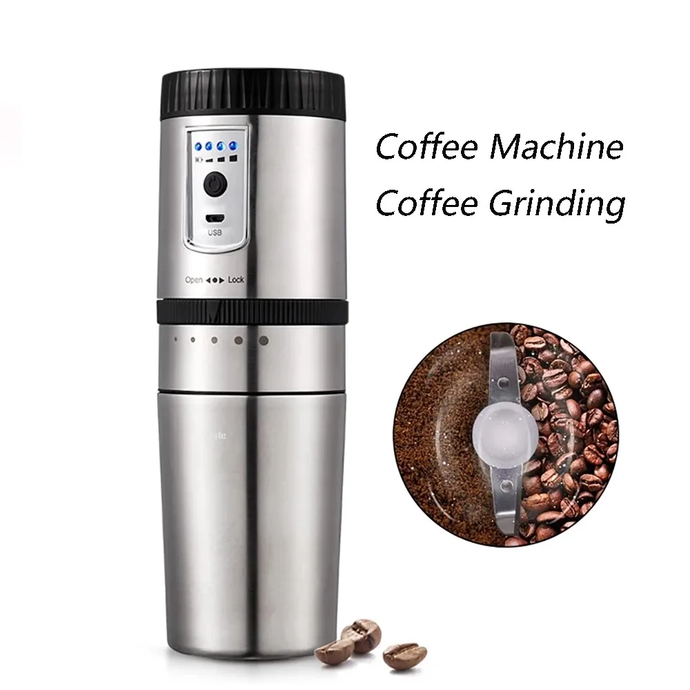 Prijenosni Aparat Za Vozila Bogata Mini-Espresso Stroj je Električni mlin za kavu USB Punjenje Od Nehrđajućeg Čelika Slika 4