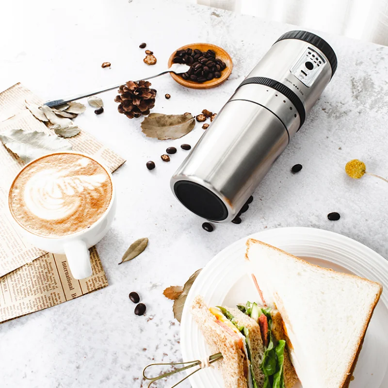Prijenosni Aparat Za Vozila Bogata Mini-Espresso Stroj je Električni mlin za kavu USB Punjenje Od Nehrđajućeg Čelika Slika 5