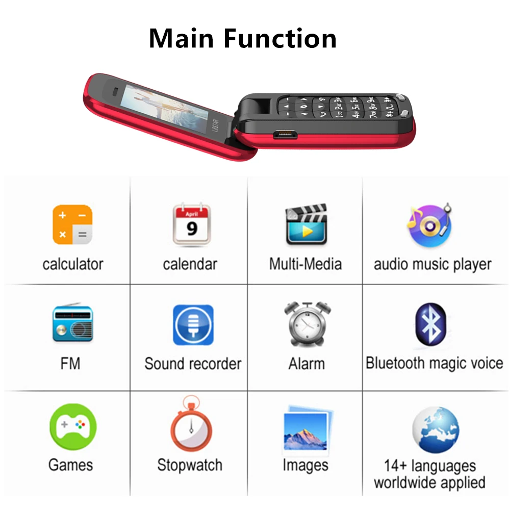 UNIWA 8star BM60 Mini-Phone 2G GSM Flip Mobilni Telefon Bluetooth Brojčanik Mobilni Telefon S Jednim Nano SIM karticom Telefona Čarobni Glas 300 mah Slika 2