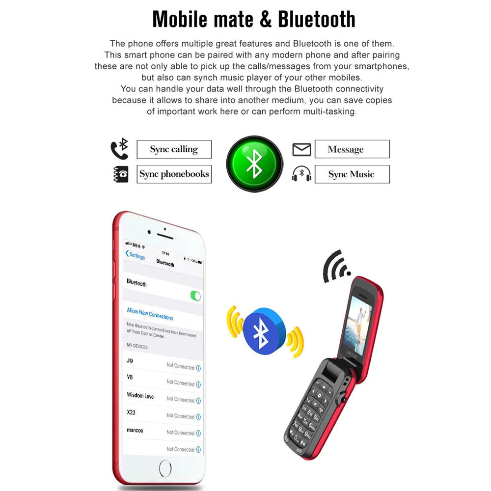 UNIWA 8star BM60 Mini-Phone 2G GSM Flip Mobilni Telefon Bluetooth Brojčanik Mobilni Telefon S Jednim Nano SIM karticom Telefona Čarobni Glas 300 mah Slika 4