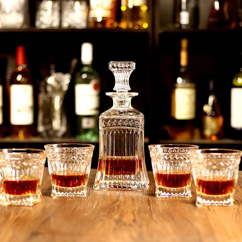 Set od 5 staromodna рифленых staklene графинов za viski i čaša za viski, napravio stroj, set za bar, kućanskih zurke Slika 1