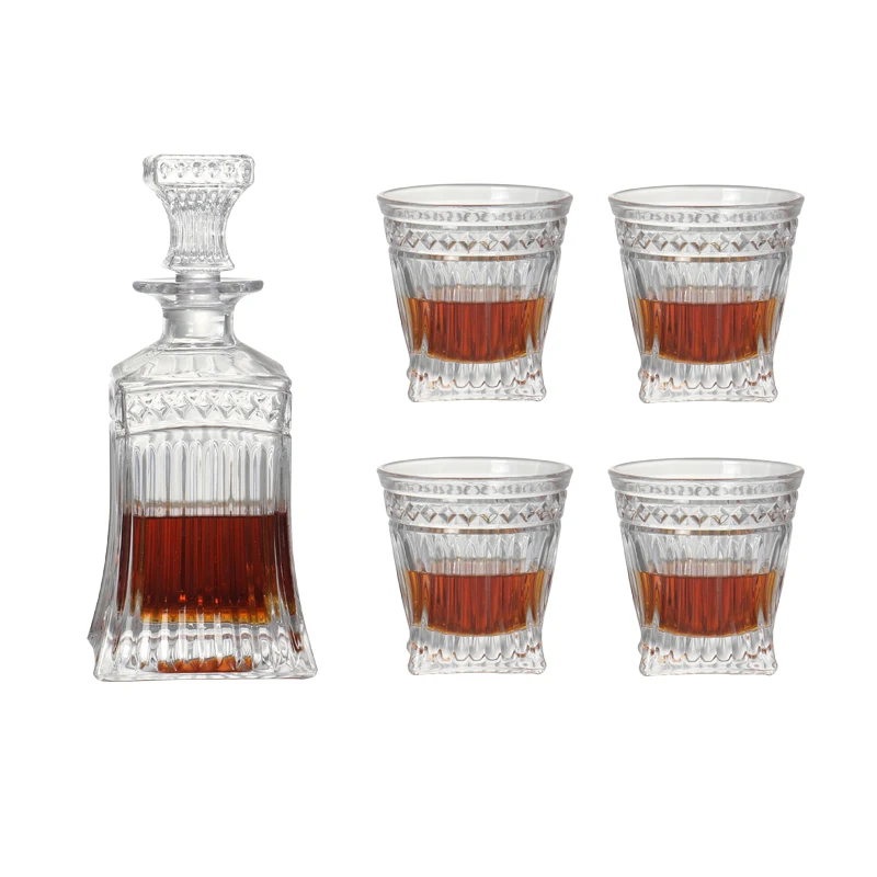 Set od 5 staromodna рифленых staklene графинов za viski i čaša za viski, napravio stroj, set za bar, kućanskih zurke Slika 2