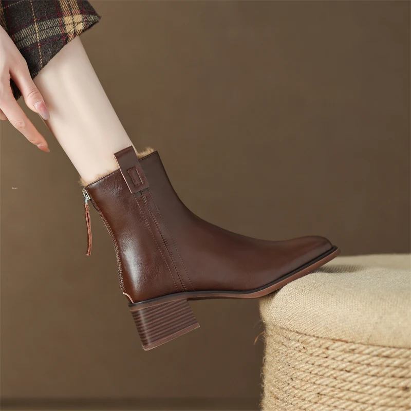 ENMAYER/ Zimske ženske Čizme od prave kože, cipele s niskim petama, trendi Kratke čizme Ins, Funky Zimske cipele, Ženske cipele, Veličina 34-42 Slika 0
