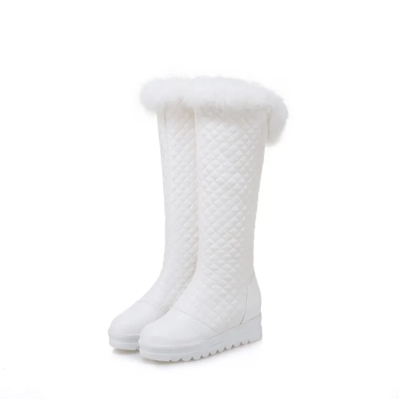 Zimske nove trendy zimske čizme s okruglog izreza od onda vune, pojačava rast, bijeli slani baršun topla ženske čizme na visoku petu Slika 1