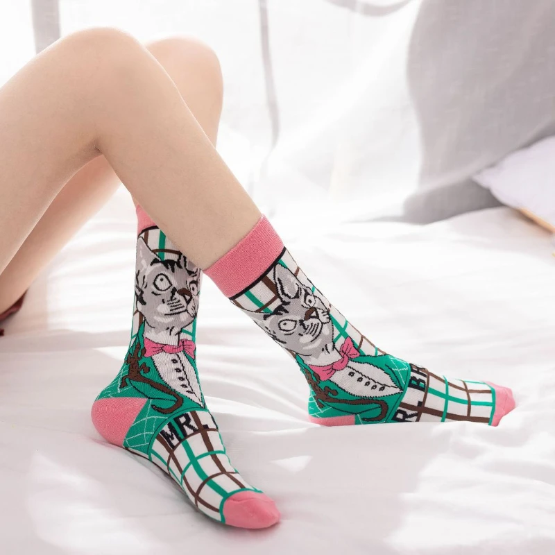 Smiješne Lijepe Čarape za Žene, Japanski Stil, Star Oči, Hot-Dog, Mačka, Djevojka, S Буквенным Uzorkom, Duge Čarape za Skateboard Slika 1