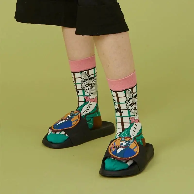 Smiješne Lijepe Čarape za Žene, Japanski Stil, Star Oči, Hot-Dog, Mačka, Djevojka, S Буквенным Uzorkom, Duge Čarape za Skateboard Slika 3