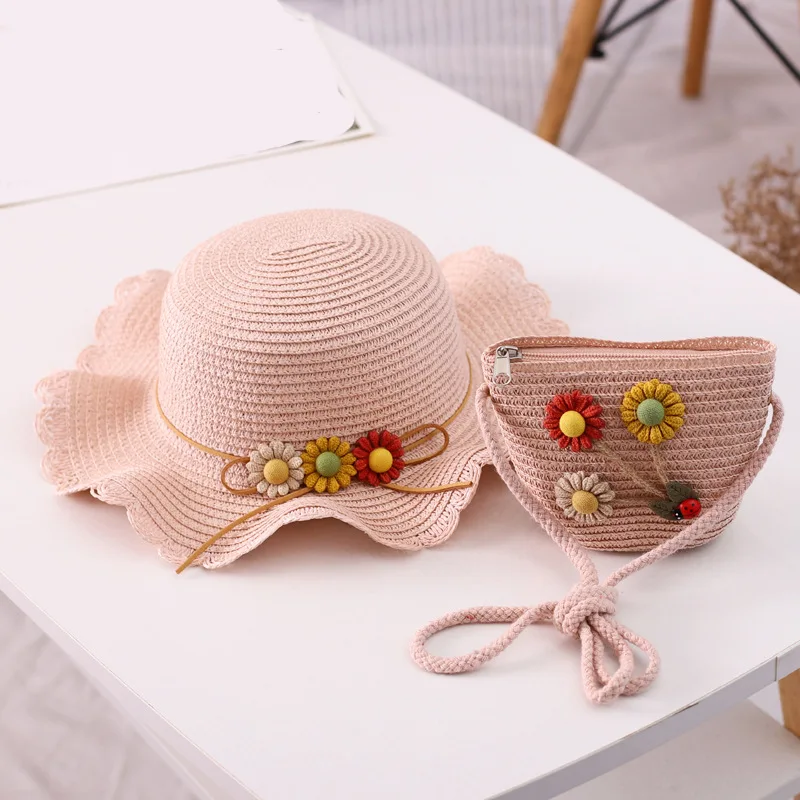 Komplet od dva predmeta, dječje panama s cvjetnim uzorkom od sunca i torbe, Ulica slamnati šešir princeze za djevojčice, šeširi sa zaštitom od uv zračenja, šeširi, torbe Slika 3