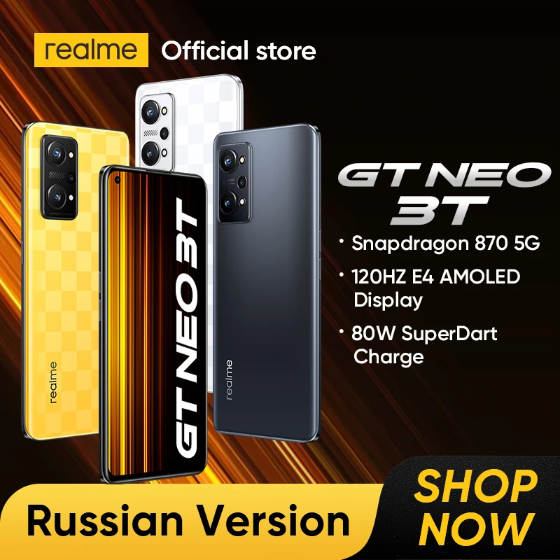 [Ruska verzija] Pametni telefon sa procesorom realme GT NEO 3T 5G Snapdragon 870 5G 6,62 