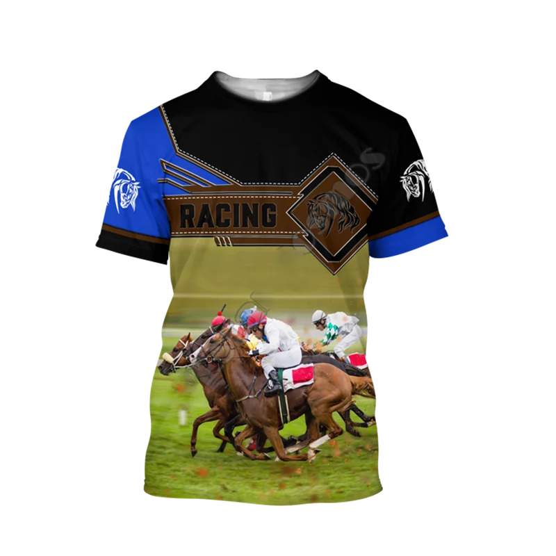 Majica sa 3D ispis i dezena utrke konja, muška uličnu Odjeću u stilu харадзюку, muška i ženska majica sa kratkim rukavima, Оверсайз Slika 0