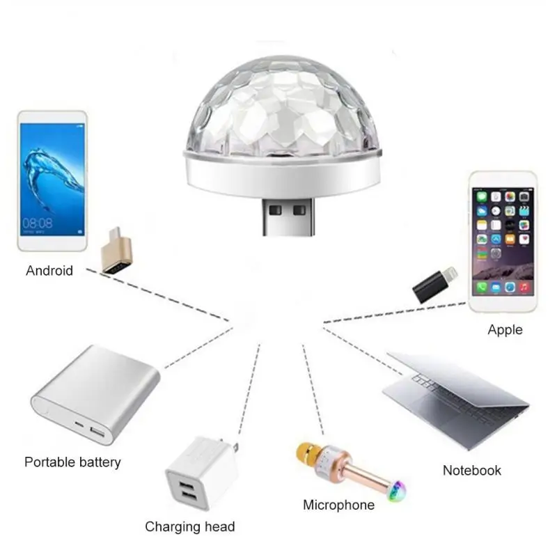 Mini USB LED Auto-Disko-Kugla Atmosferski Svjetlo RGB Glazbeni Zvuk Kontrolu DJ Disco-Kugla Žarulja Osnovna College USB Za Apple i Android Phone Slika 3