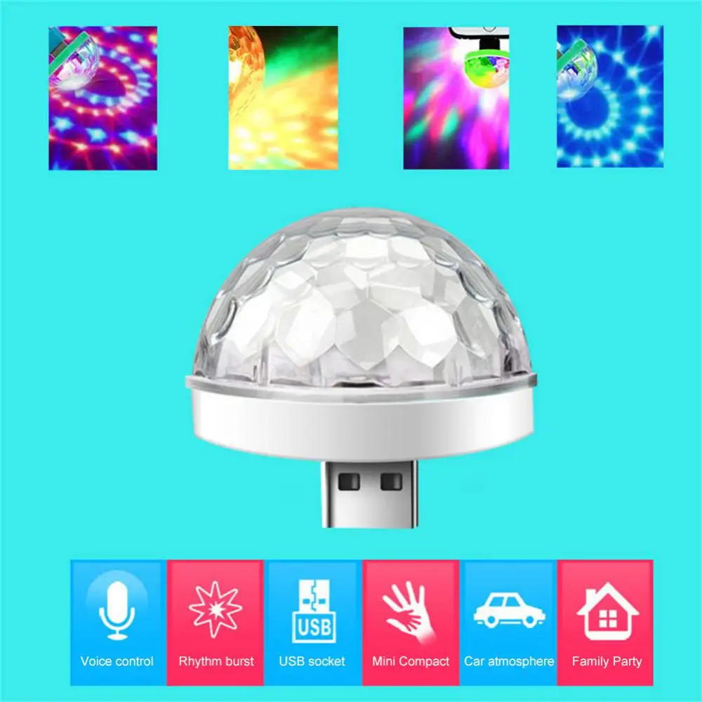 Mini USB LED Auto-Disko-Kugla Atmosferski Svjetlo RGB Glazbeni Zvuk Kontrolu DJ Disco-Kugla Žarulja Osnovna College USB Za Apple i Android Phone Slika 5