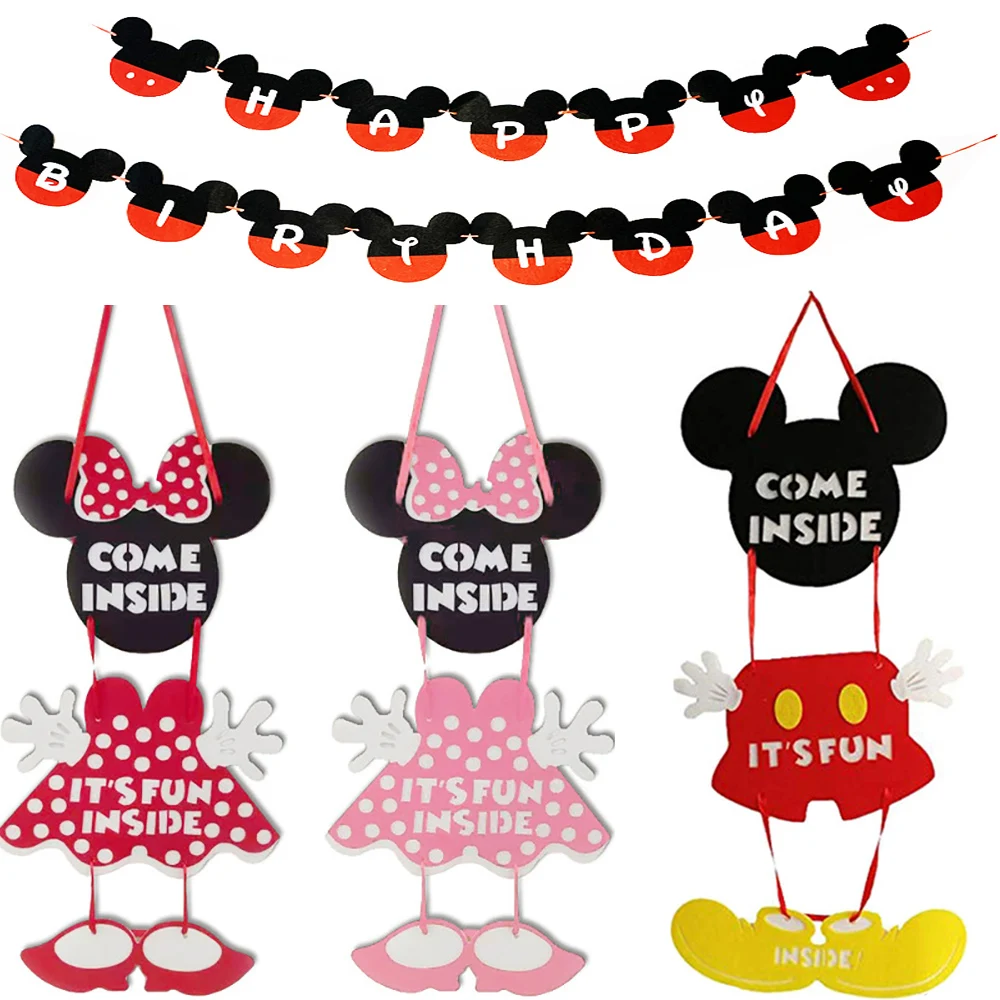 Disney Mickey I Minnie Mouse Sretan Rođendan dekor Mickey I Minnie College Filc Tkanina Ukras Proizvoda Večernje Pribor Za Tortu Slika 0