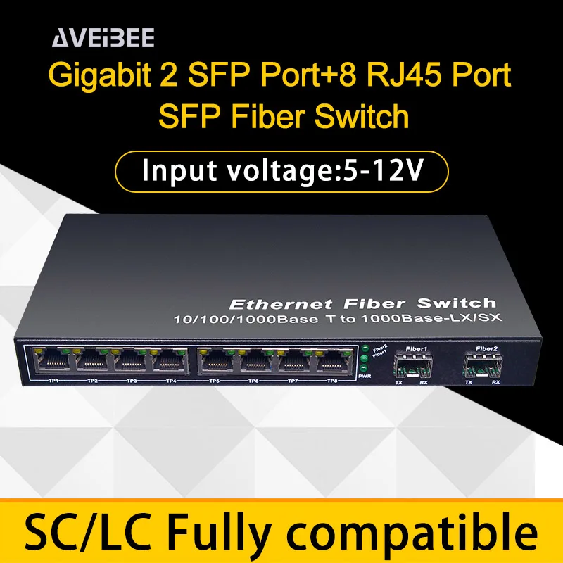 Gigabit mrežu optički prekidač SFP 1000 Mb/s, SFP Медиаконвертер 2 optičkih SFP porta i 8 priključaka RJ45 2G8E Vlakana Ethernet preklopnik Slika 0