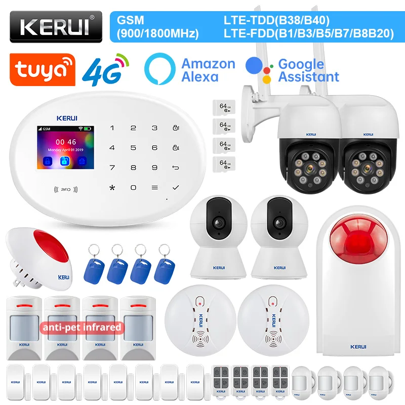 KERUI 4G dom Protuprovalni Alarmni sustav W204 WIFI GSM Alarm Tuya Smart Alexa Anti-PAT Senzor Pokreta Detektor Vrata Senzor Sirena RFID Kartica Slika 0
