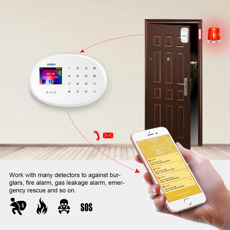 KERUI 4G dom Protuprovalni Alarmni sustav W204 WIFI GSM Alarm Tuya Smart Alexa Anti-PAT Senzor Pokreta Detektor Vrata Senzor Sirena RFID Kartica Slika 5