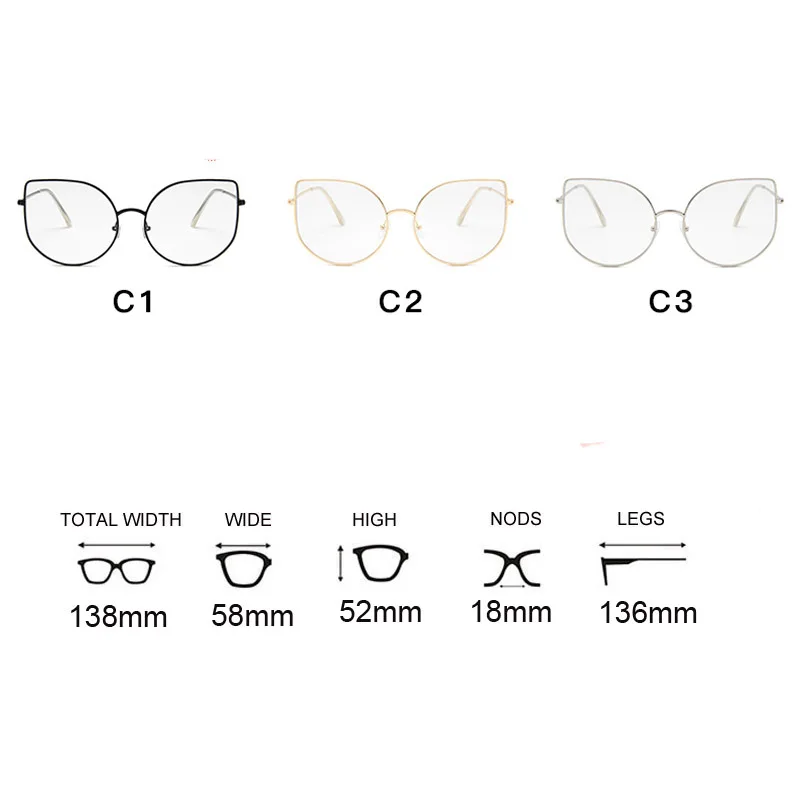 Prevelike Prozirne Naočale Žene Velika Mačka Oko Okvira Za Naočale Retro Ženska Metalna Okvira Lažne Naočale Prozirne Naočale Oculos Slika 0