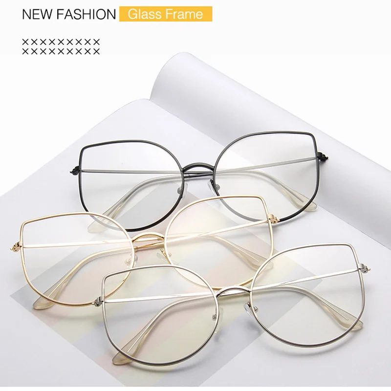 Prevelike Prozirne Naočale Žene Velika Mačka Oko Okvira Za Naočale Retro Ženska Metalna Okvira Lažne Naočale Prozirne Naočale Oculos Slika 4