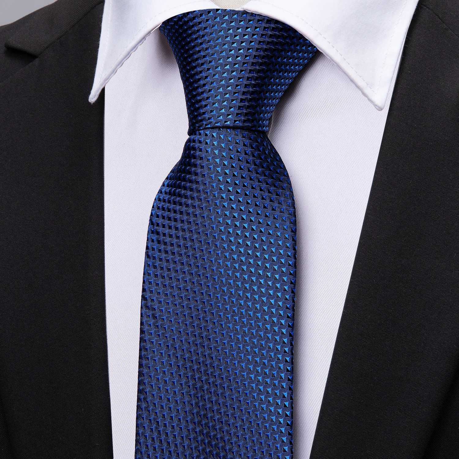Novi Moderan Luksuzni Plave Geometrijski Svilene Kravate Poklon Za Muškarce Vjenčanje Kravate.Setovi Nosni Rupčići Wang Za Mladoženju Business LN-5313 Slika 0